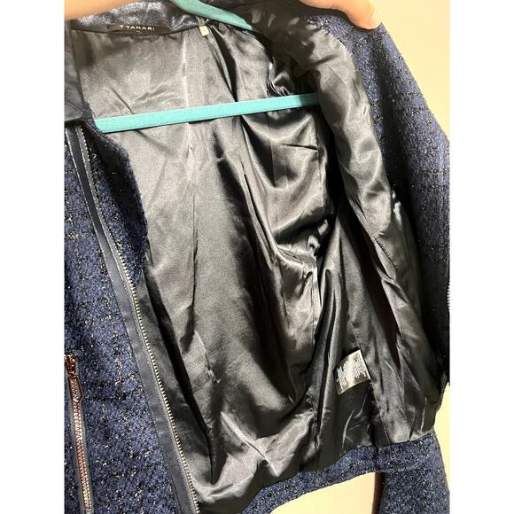 T Tahari Blue Jacket Size M Sparkle Zippers Biker Y2K Business Causal - Picture 9 of 16